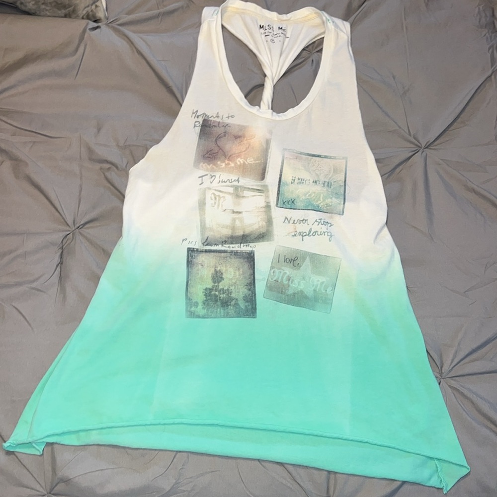 Miss Me White Mint Green Love Life Twisted Back Tank Top - Picture 4 of 11